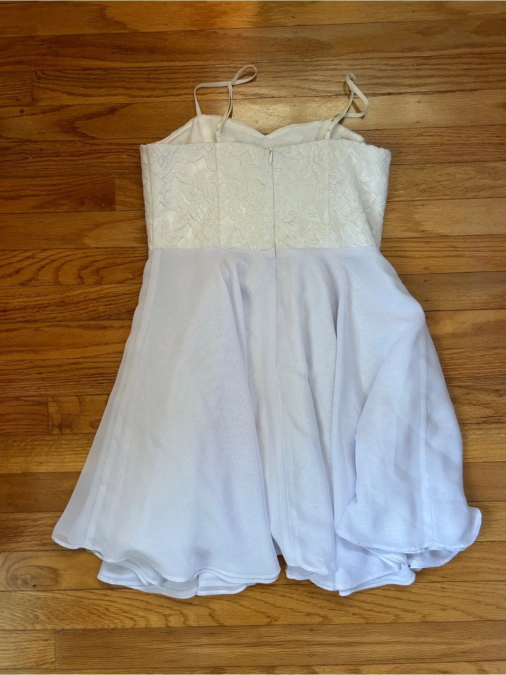 Un Deux Trois Ivory Lace Bodice Spaghetti Strap Formal Dress